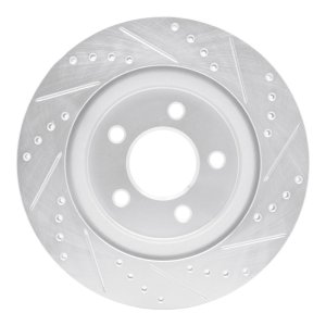 Ford Mustang Brake Rotor (1) - Rear Left - R1 Concepts - Drilled & Slotted - Silver - `05-`14